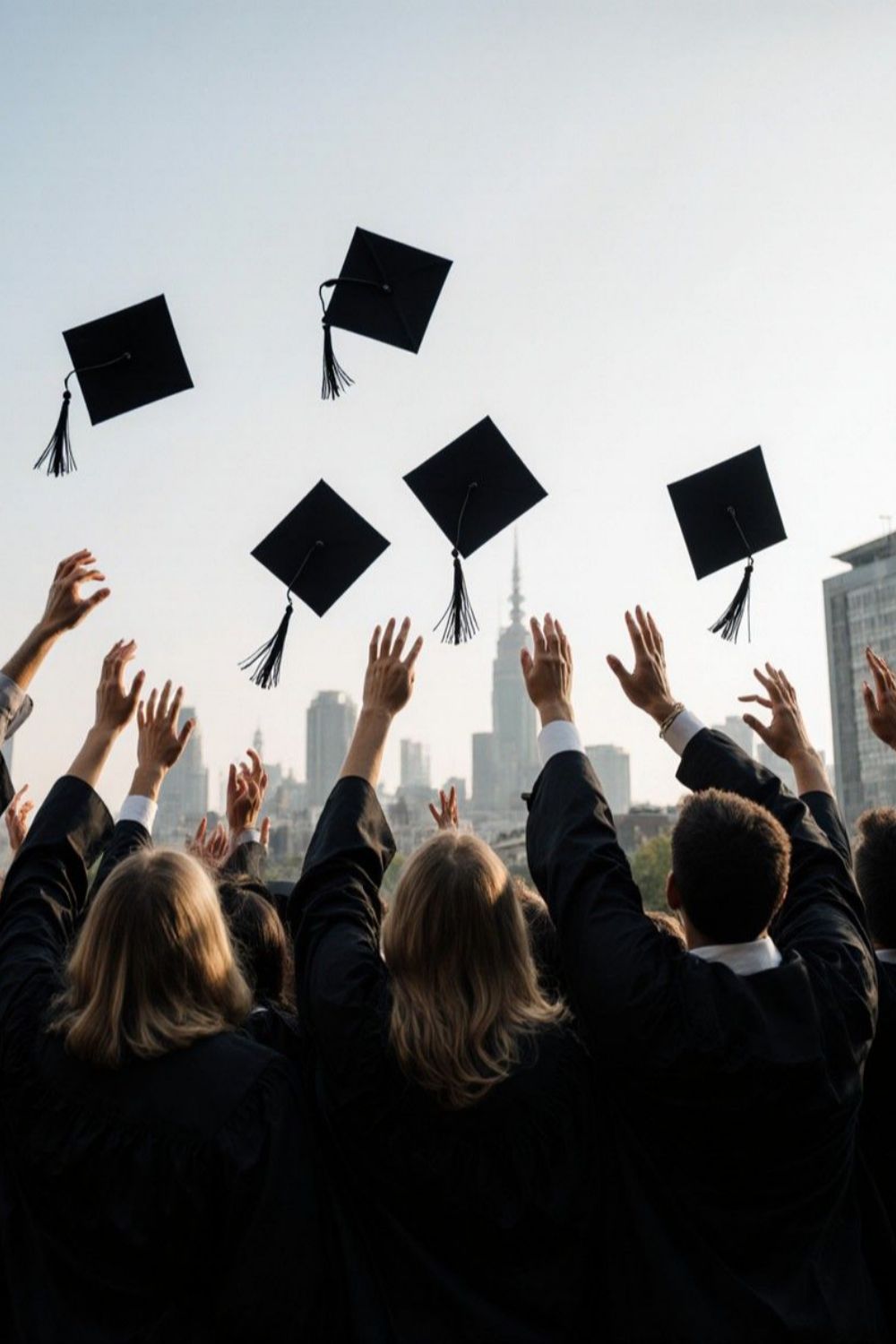Giovani laureati che lanciano il tocco